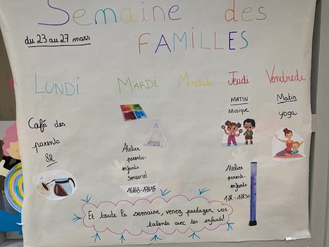 Le calendrier des activités de la semaine des familles